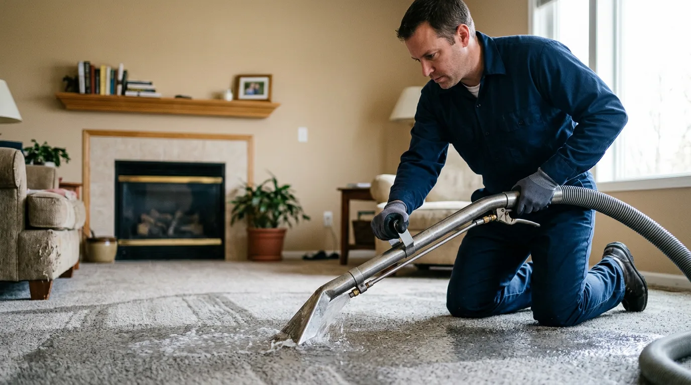 Water damage restoration technician working near Fawnskin, CA